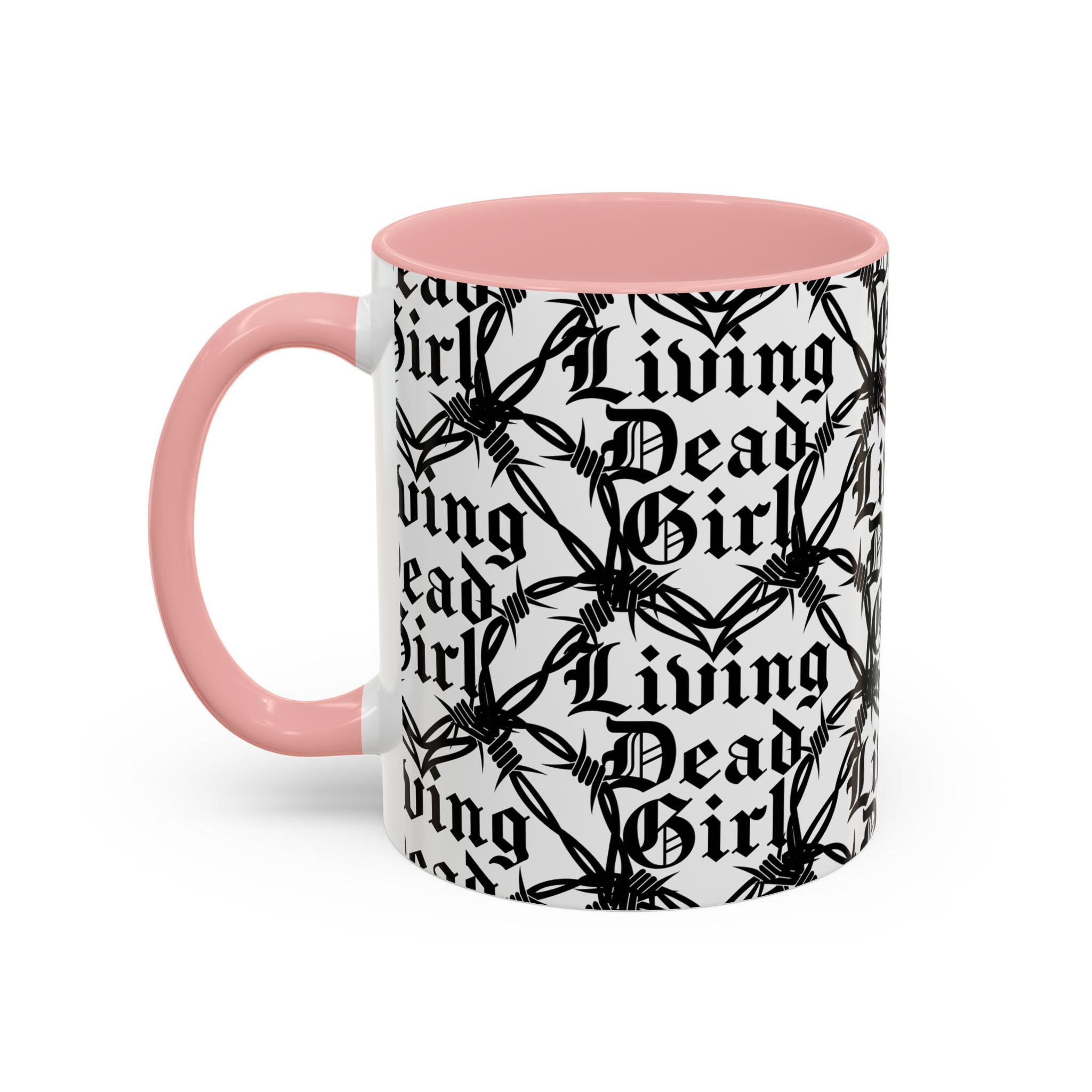 Living Dead Girl Mug | Gothic Barbed Wire Typography Accent Coffee Mug