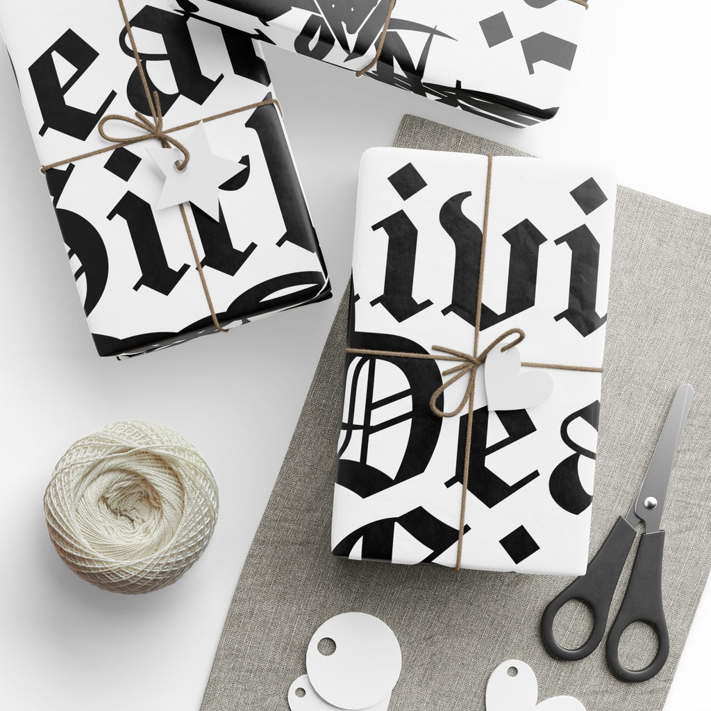 Gothic 'Dead Girl' Pattern Wrapping Paper Roll — Black & White Alternative Gift Wrap