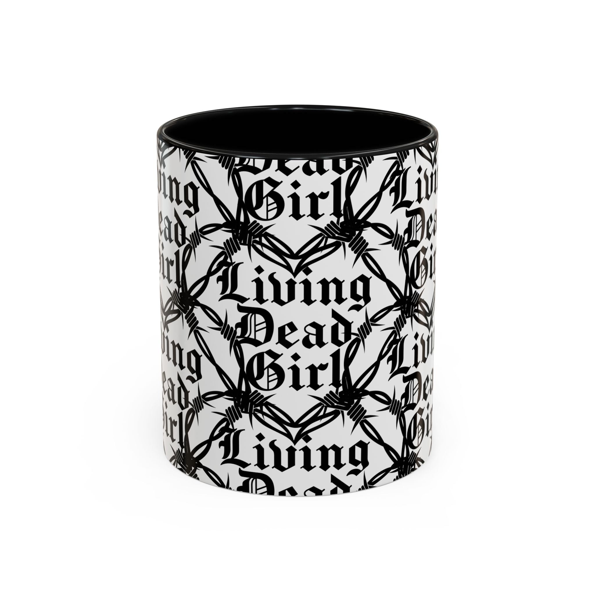 Living Dead Girl Mug | Gothic Barbed Wire Typography Accent Coffee Mug