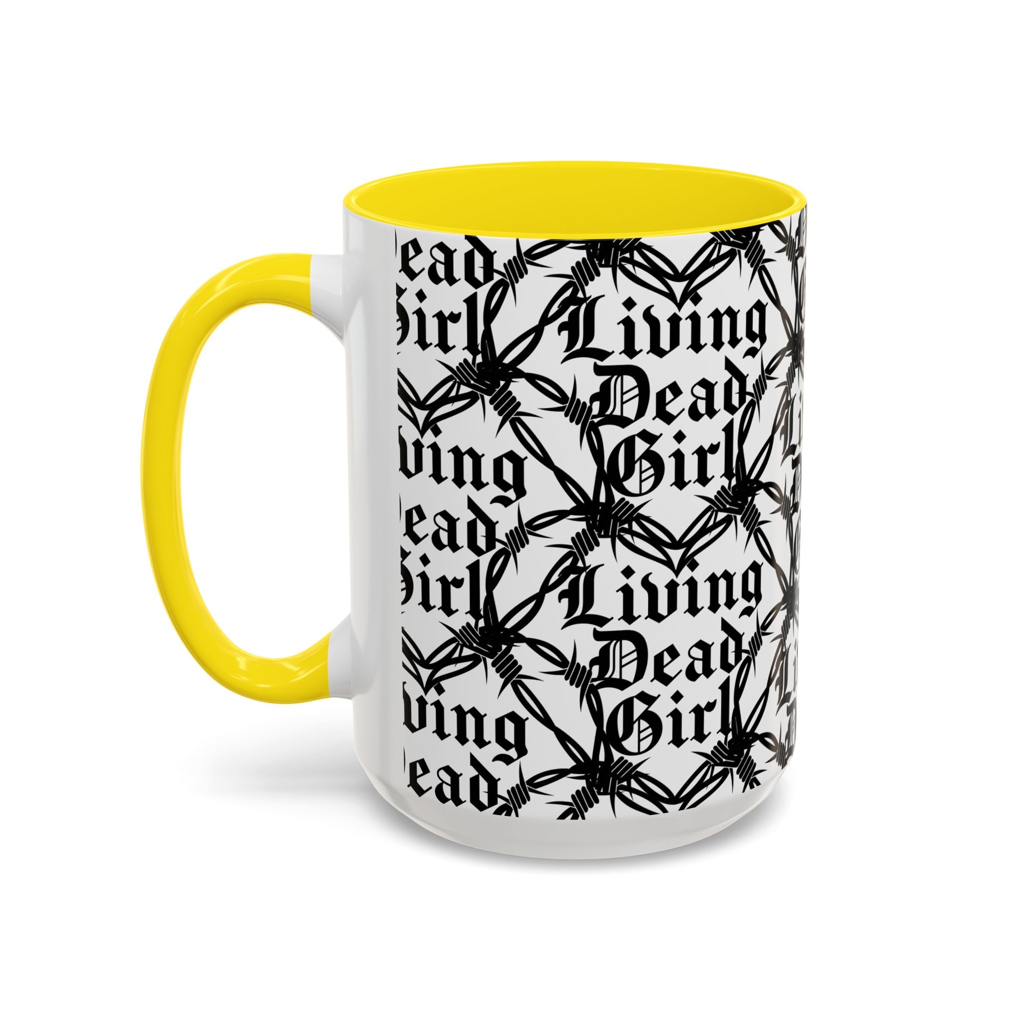 Living Dead Girl Mug | Gothic Barbed Wire Typography Accent Coffee Mug
