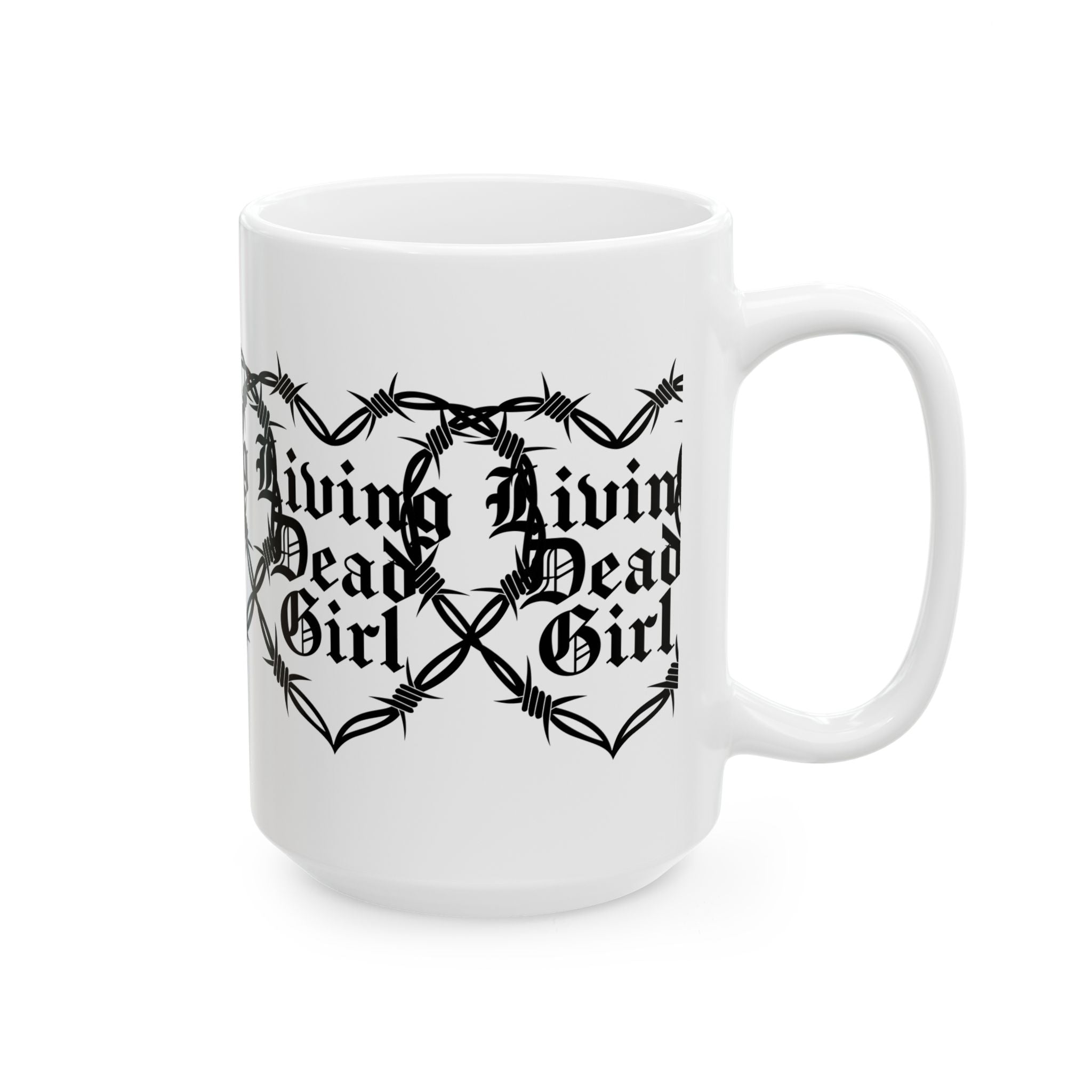 Living Dead Girl mug | Gothic barbed wire heart coffee cup