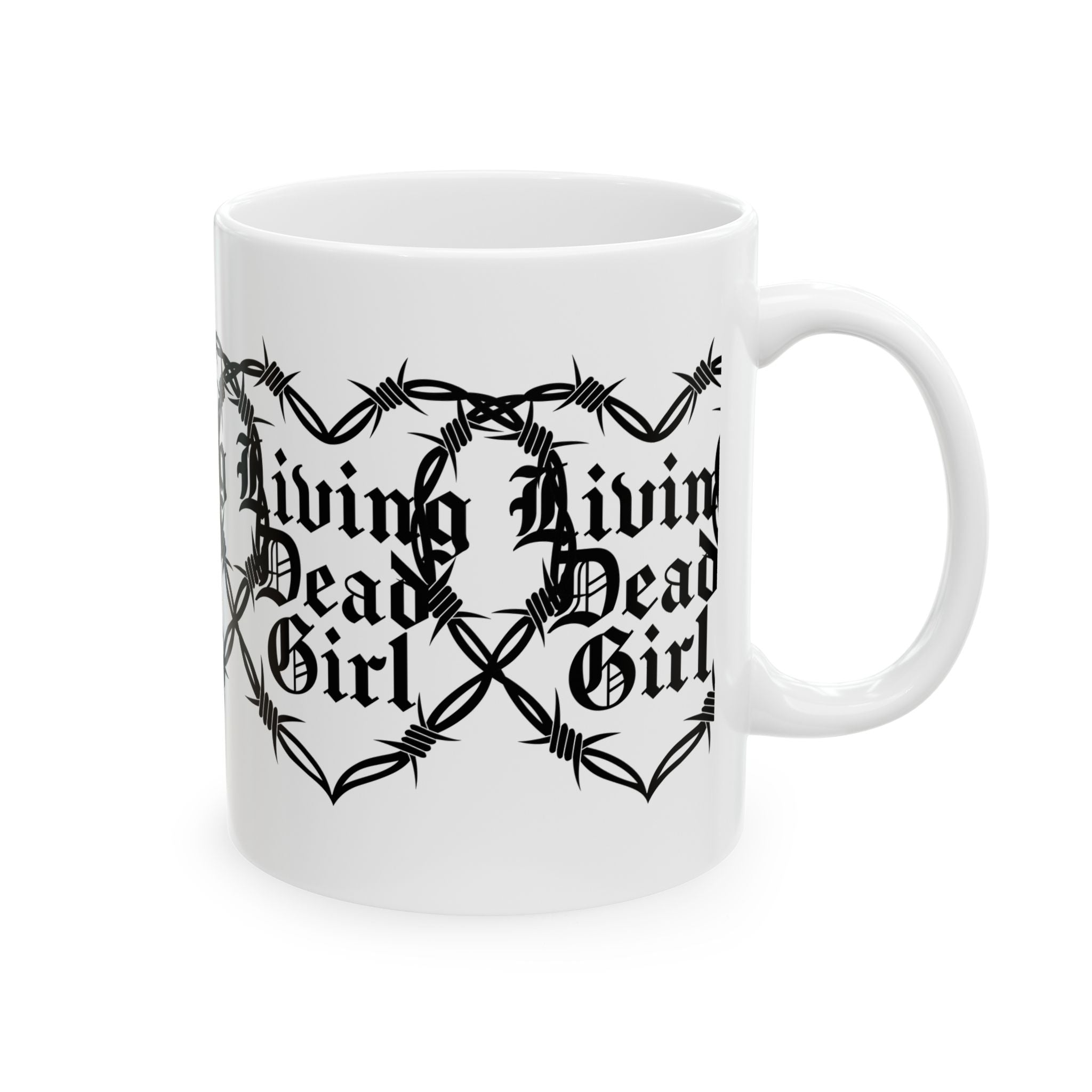 Living Dead Girl mug | Gothic barbed wire heart coffee cup
